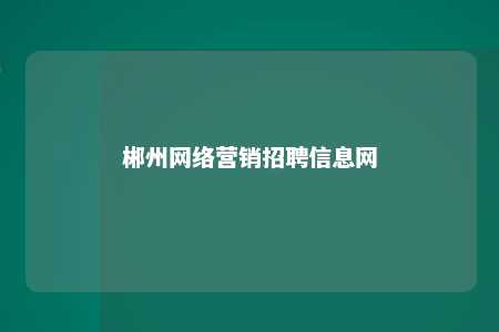 郴州网络营销招聘信息网