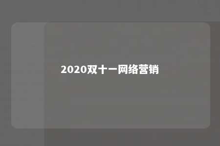 2020双十一网络营销