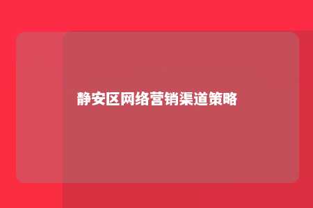 静安区网络营销渠道策略