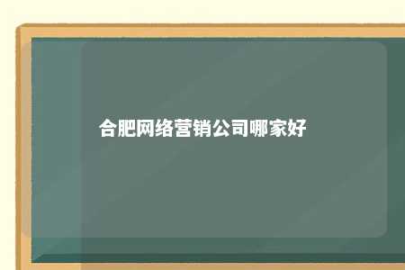 合肥网络营销公司哪家好