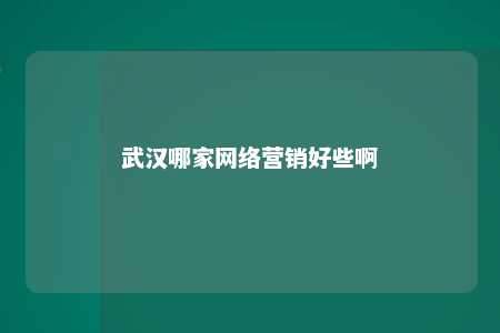 武汉哪家网络营销好些啊