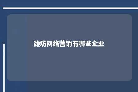 潍坊网络营销有哪些企业