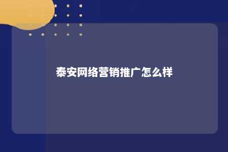 泰安网络营销推广怎么样