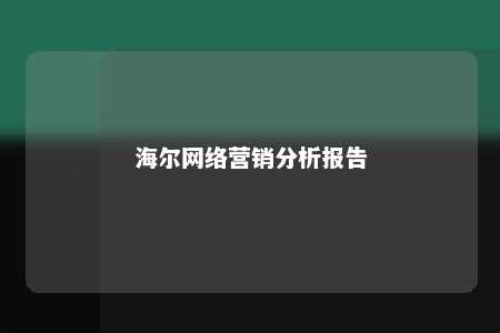 海尔网络营销分析报告