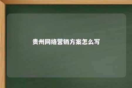 贵州网络营销方案怎么写