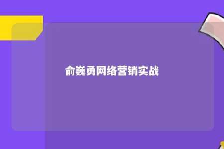 俞巍勇网络营销实战