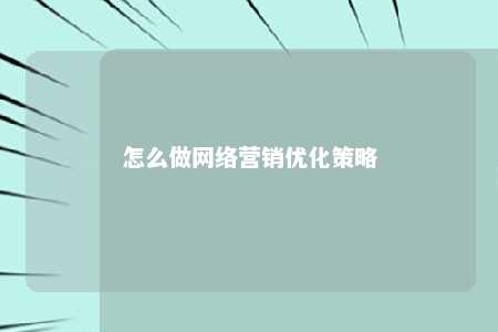 怎么做网络营销优化策略