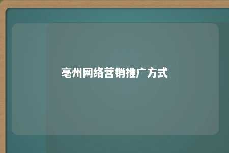 亳州网络营销推广方式