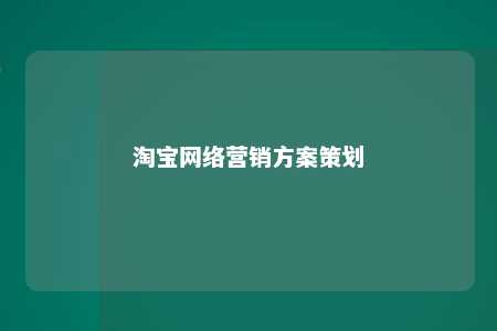 淘宝网络营销方案策划