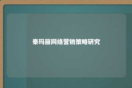 秦玛丽网络营销策略研究