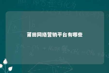 莆田网络营销平台有哪些